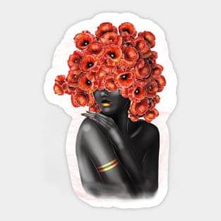 Black and white girl with color beautiful flowers in her head. Sticker